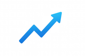 Blue upward trending arrow representing growth, success, and business progress on transparent background