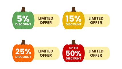 Autumn Pumpkin Discount Sticker Pack - Editable Vector : Suitable for Use in Apps, Digital Content, and Printed Materials Related to Seasonal, Label and Stickers, Marketing and Advertising Themes.