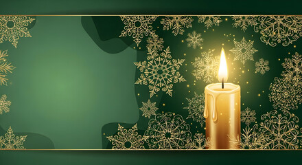 The Warm Candle Glow is beautifully complemented by Snowflakes against a Festive Green Background