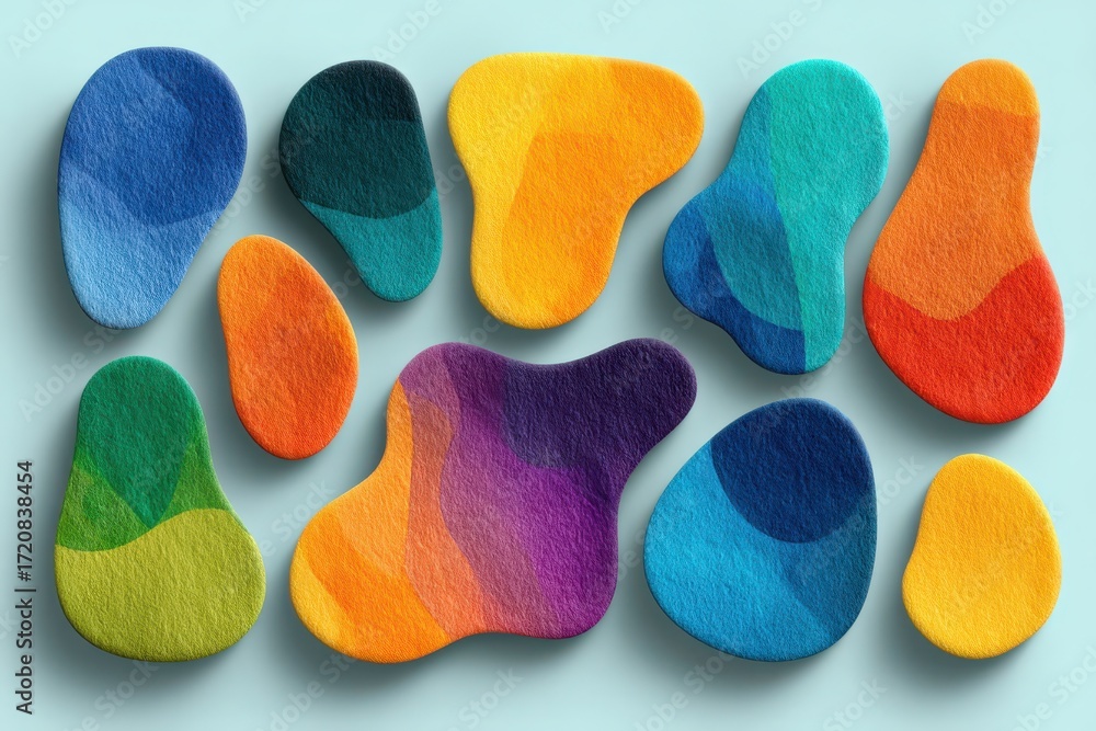 Wall mural vibrant isolated abstract gradient blob shapes on teal background