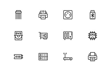 Modern Computer Line Icon Collection Featuring Minimalist Technology Graphics, Unique Vector Symbols, Professional Style Icons for Software and Hardware Themes, Clean Design