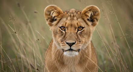 Fototapeta premium Lioness in grassy savannah