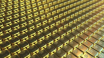 Close-up view of fine gold bar stacks stacked and neatly arranged animations for business and finance digital concept presentations and advertisements