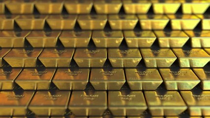 Close-up view of fine gold bar stacks stacked and neatly arranged animations for business and finance digital concept presentations and advertisements