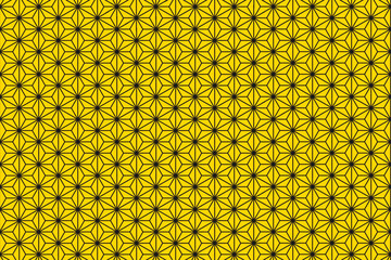 Asanoha Hemp Pattern Black Lines on Gold Yellow Background — Vector