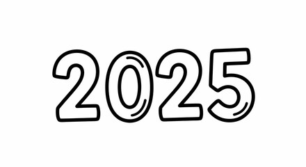 Stylized doodle art numbers forming '2025' in a clean black outline, symbolizing a new year, future events, and upcoming milestones, on a white background