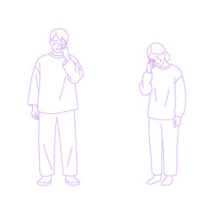 Line art illustration of a crying person