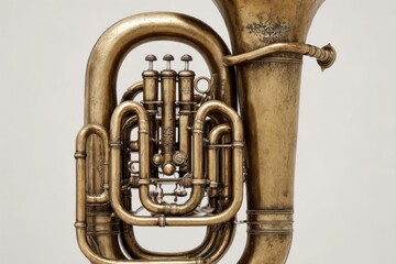 A close-up view of a vintage brass tuba, showcasing intricate details