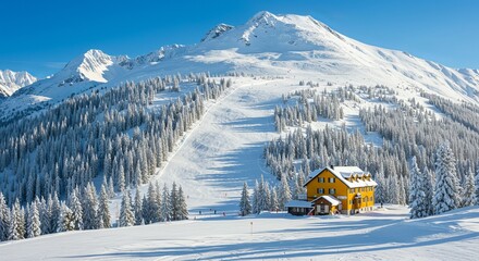 Plan your winter getaway to this stunning snowy mountain lodge for a cozy retreat