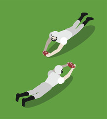 American Football Player Touch down Isometric Vector Set