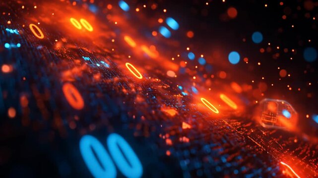 Future futuristic blue and gold digital binary particle flowing light-sensitive effect technology background