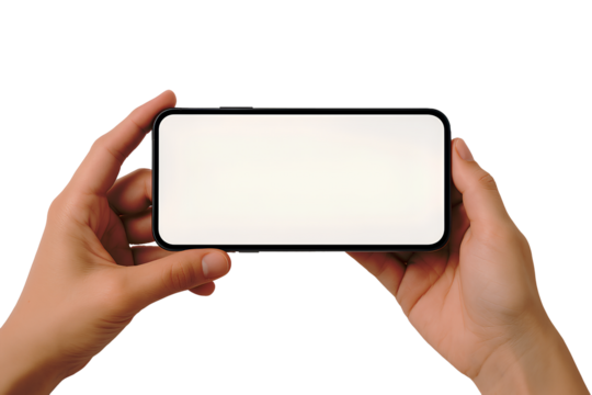 Hand Holding Smartphone with Blank Screen Mockup Isolated on Transparent Background