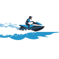 Modern Vector Illustration of a Man Riding a Jet Ski in Blue Tones in Minimalist Style