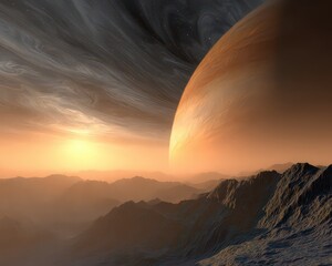 Sunrise Over an Alien Planet with a Gas Giant