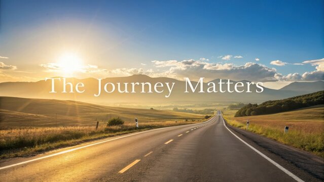 Serene Landscape Road at Sunrise with Beautiful Sky and Mountains in View for Inspirational Journey Themes