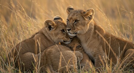 Obraz premium Lion cubs close up