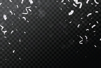 Falling Silver confetti and ribbon on night background