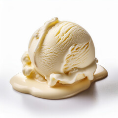 Vanilla Ice Cream Scoop Slightly Melting on White