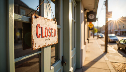 Rustic bakery entrance displaying closed sign, small-town charm