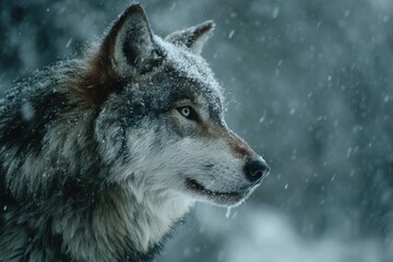 Obraz premium A majestic wolf in a snowy environment, demonstrating its strength and resilience in the harsh winter