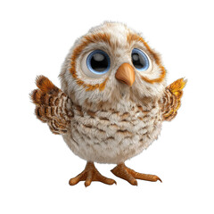 Naklejka premium Cute cartoon owl with large eyes, fluffy feathers, light brown and cream colors