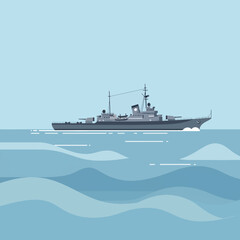 Obraz premium Vector Illustration of Warship in Minimalist Modern Style with Blue Monochrome Palette