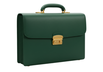 Isolated green leather briefcase, classic business accessory and office equipment. File folder