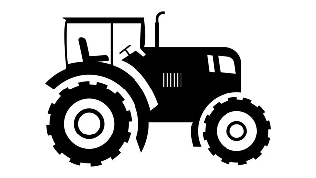 Black Tractor Icon Vector, Side vView