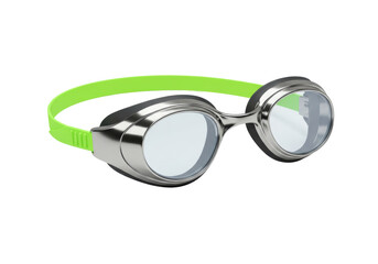 Isolated swim goggles with green strap, clear lens, stylish, water sport gear design