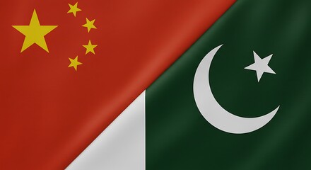 The flags of China and Pakistan are merged diagonally, symbolizing a strong alliance
