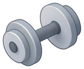 Isometric dumbbell 3D lite sticker transparent background clean outline anti aliased center composition soft highlight shadow high resolution commercial safe isolated PNG