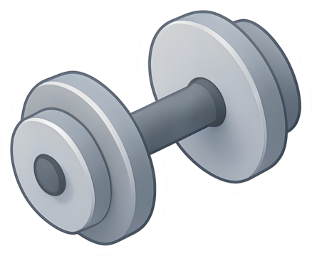Isometric dumbbell 3D lite sticker transparent background clean outline anti aliased center composition soft highlight shadow high resolution commercial safe isolated PNG