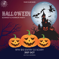 Halloween costume contest party social media and instagram post or square flyer or poster template
