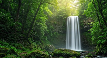 beautiful waterfall surrounded by forest