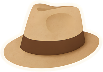 Paper cut fedora hat layered paper collage transparent background clean outline soft shadow center composition high resolution commercial safe isolated PNG