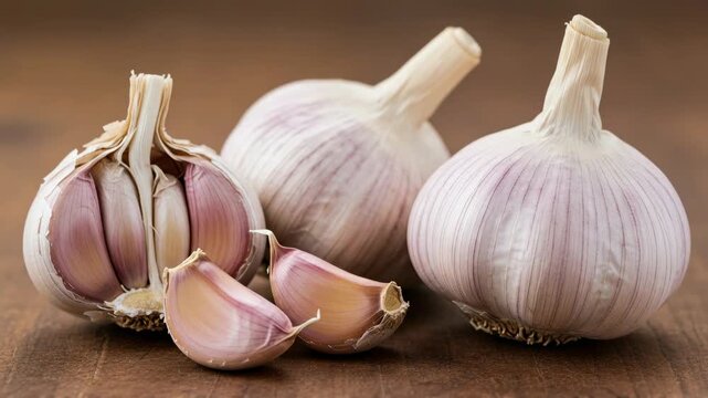 Fresh garlic bulbs and cloves