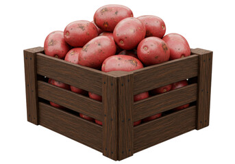 Isolated crate filled with red potatoes, rustic wooden bin of fresh harvest, farm market