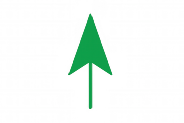Green arrow pointing up icon for direction, upload, growth, and next step concepts on transparent background