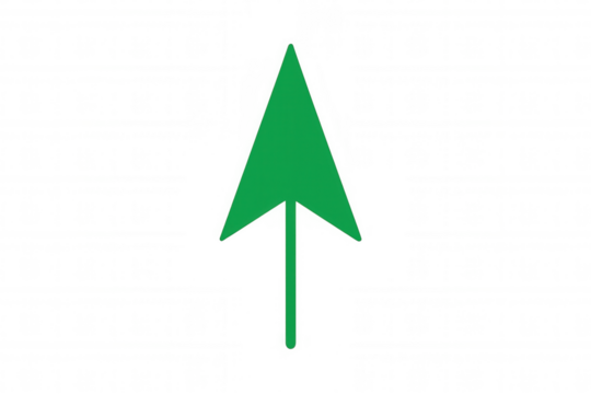 Green arrow pointing up icon for direction, upload, growth, and next step concepts on transparent background
