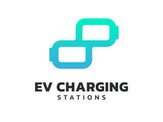 Electric vehicle charging with letter S twisted infinity Word Meaning station battery shape logo vector design concept. Letter S logotype symbol for Electric Car, EV station, ui, web, ev business.