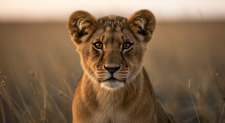 Lion cub portrait in natural setting
