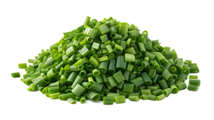 Pile of finely chopped chives isolated on transparent background, adding a fresh and vibrant touch to culinary creations and dishes