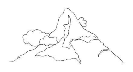 One Line Mountain Drawing with Clouds