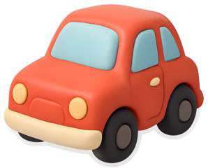 Compact car clay style square PNG transparent background clean outline high resolution soft shadow highlight sticker commercial use