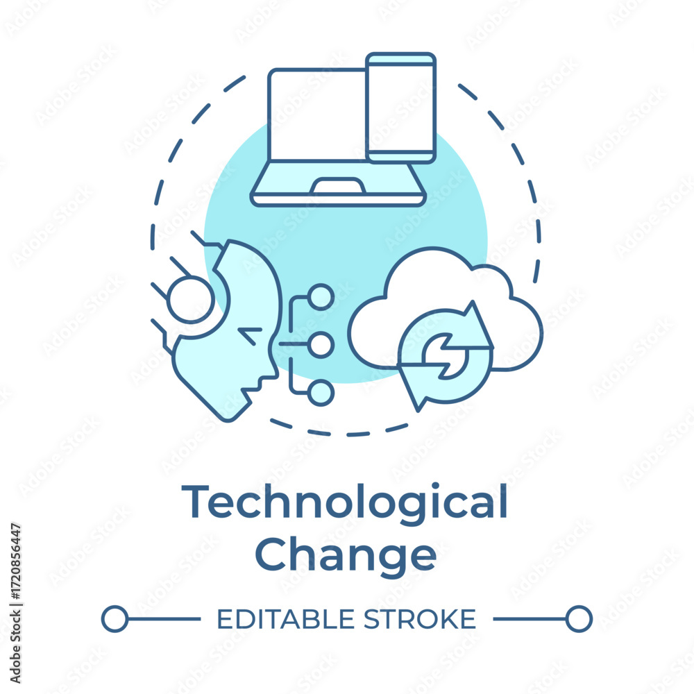 Poster technological change soft blue concept icon. adopting new digital tools. type of organizational shif