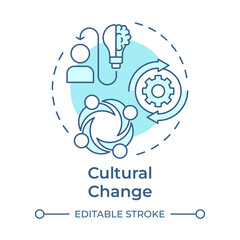 Cultural change soft blue concept icon. Sharing values, beliefs, behaviors. Type of organizational shift. Round shape line illustration. Abstract idea. Graphic design. Easy to use in presentation