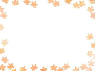 モミジの紅葉イメージの背景素材。水彩風テクスチャー。やさしい色調の葉っぱのシルエットのフレーム。和風のあしらい。
