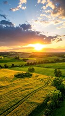 Obraz premium Panoramic sunset over a rural landscape