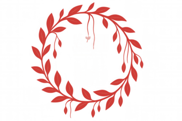 Red floral wreath design creating a decorative circle frame, botanical element with transparent background