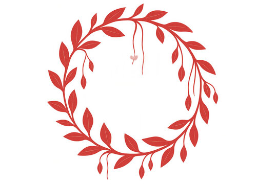 Red floral wreath design creating a decorative circle frame, botanical element with transparent background - Powered by Adobe